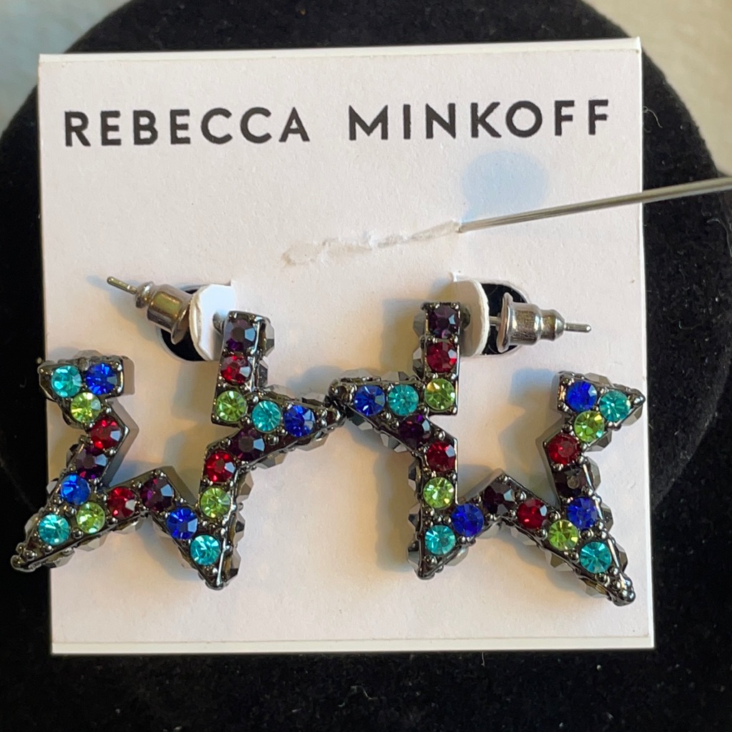 Nwt Rebecca Minkhoff Colorful Rhinestone Star Earrings Pierced 32$